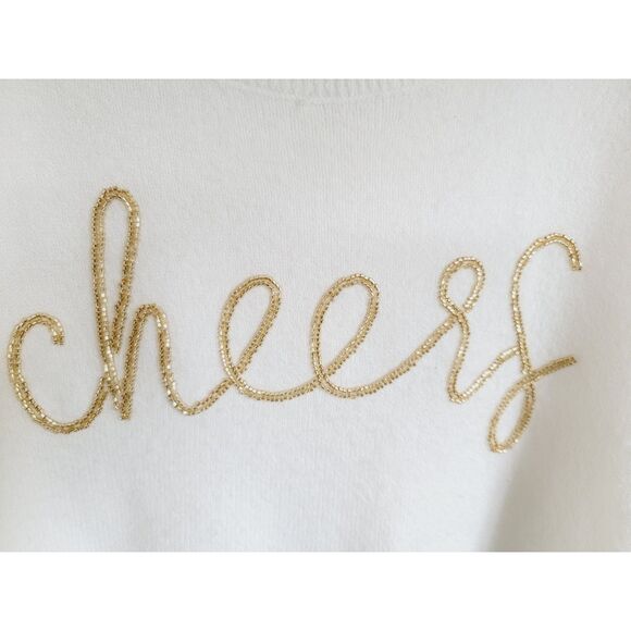 Vince Camuto‎ M "Cheers" Cream Ivory Gold Beaded Sweater Party Holiday - Picture 4 of 8